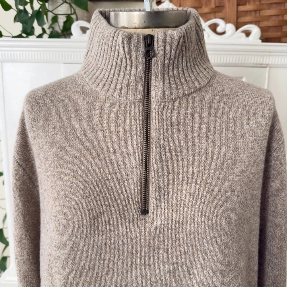 NWT Men’s J. Crew Tan Merino Wool Blend  1/4 Zip Pullover Sweater Jumper